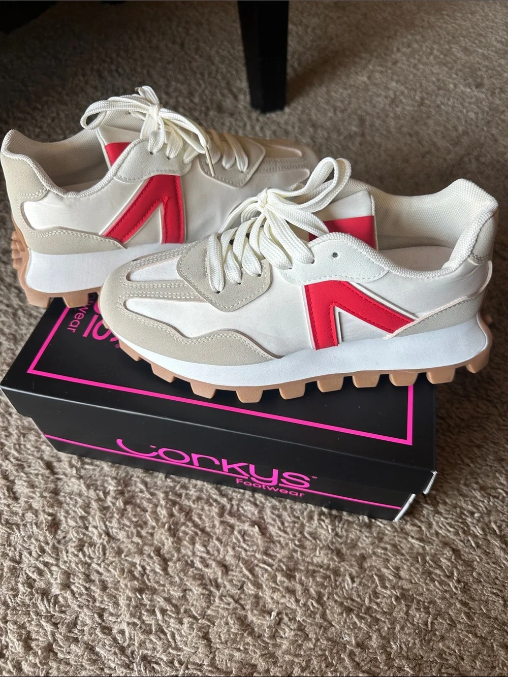 Cozzy Girl Neutral and Red Women's Casual Trainer Sneakers